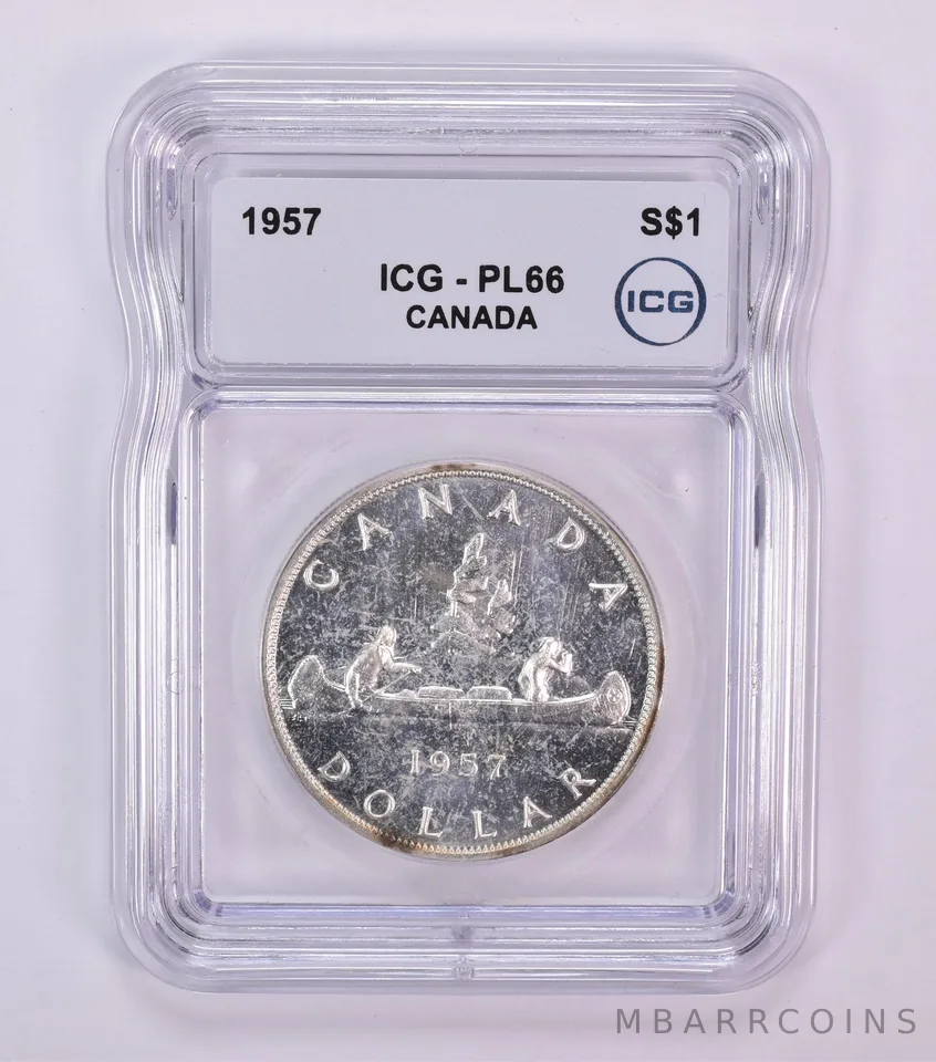 1957 Canada 1 Dollar Silver Voyageurs PL66 ICG