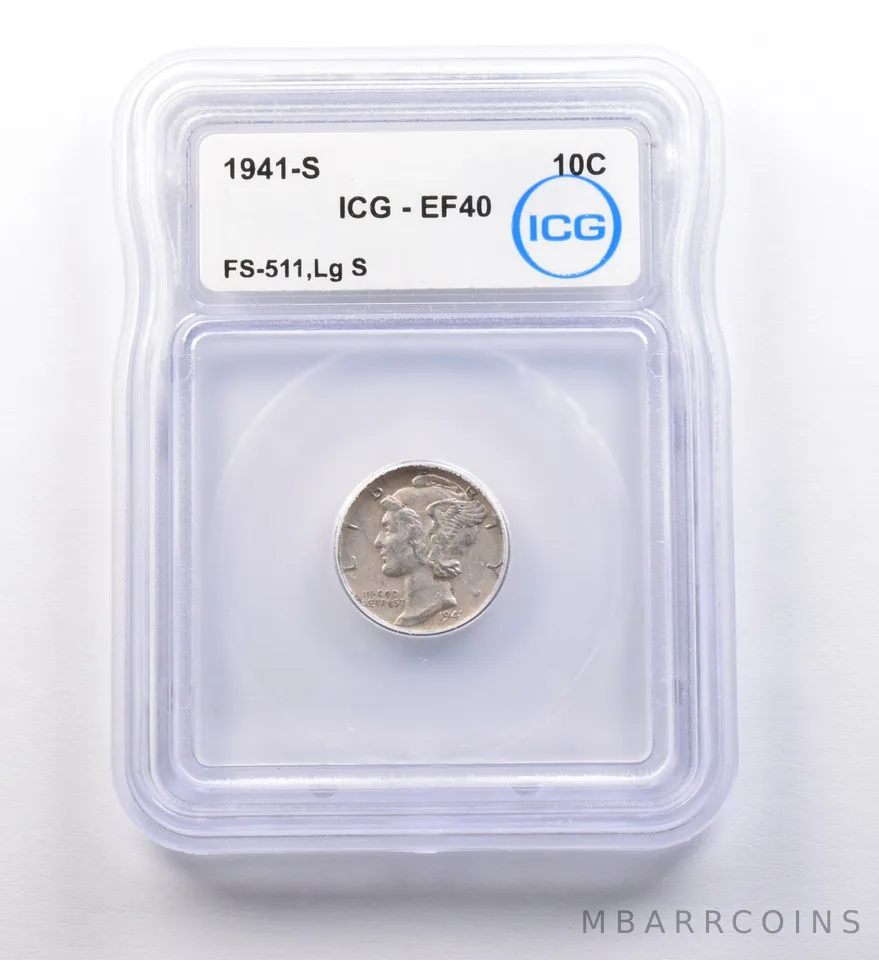 1941-S Mercury Dime FS-511 Large S EF40 ICG a9713