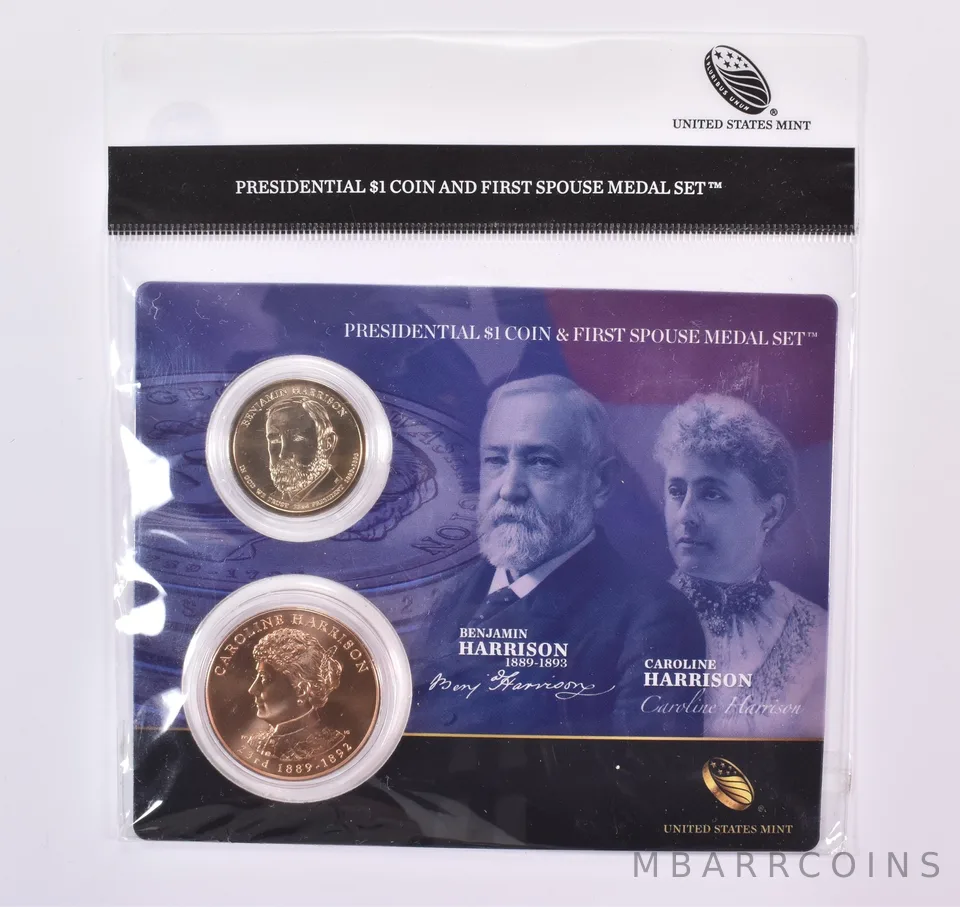 2012 Presidential $1 & First Spouse Medal Set - Benjamin & Caroline Harrison
