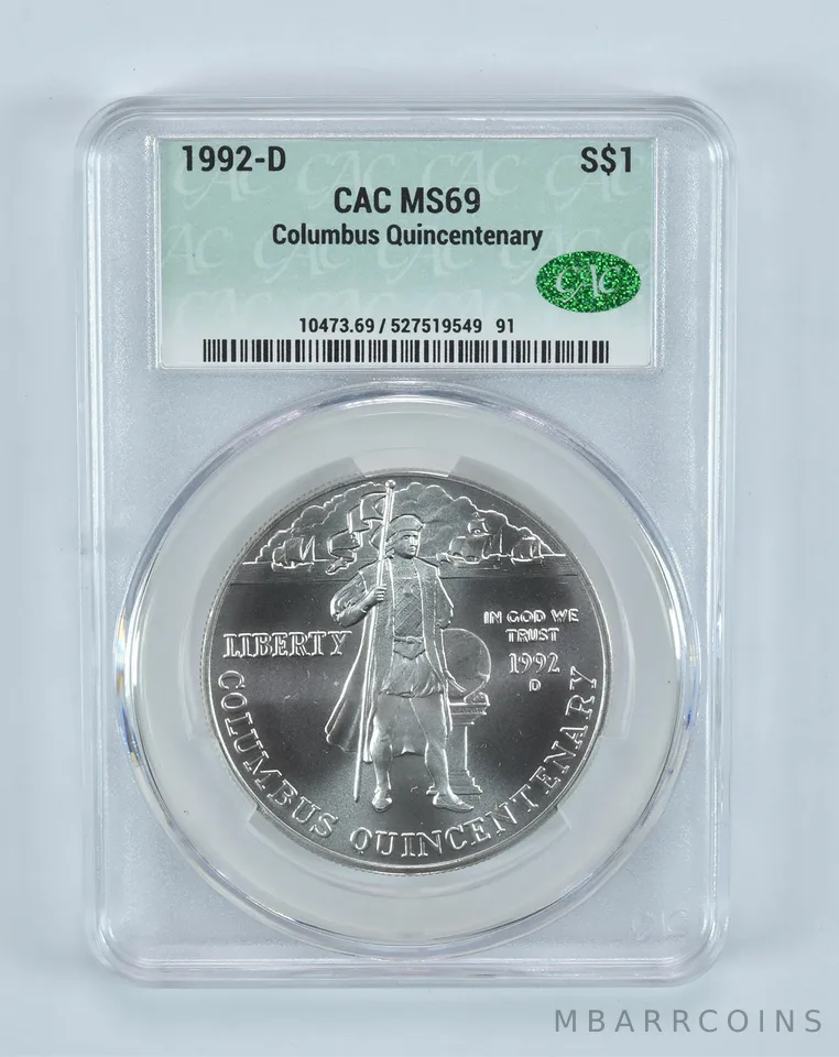 1992-D Columbus Quincentenary Commemorative Silver Dollar MS69 CAC CACg