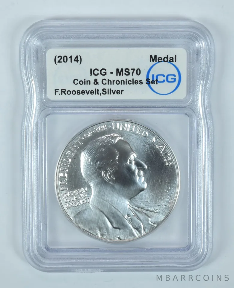 (2014) Franklin Roosevelt Silver Medal Coin & Chronicles Set MS70 ICG