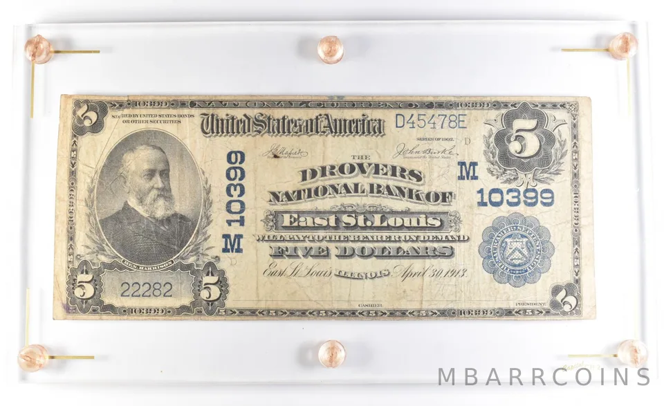 1901 $5 St Louis IL National Currency Drovers Nat'l Bank Large Note Fr#601 a4158