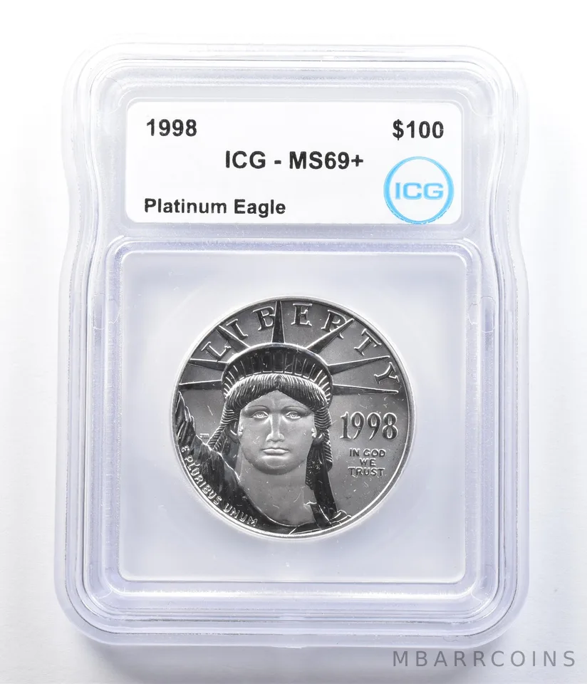 1998 $100 American Platinum Eagle 1 Oz Platinum MS69+ ICG *1086