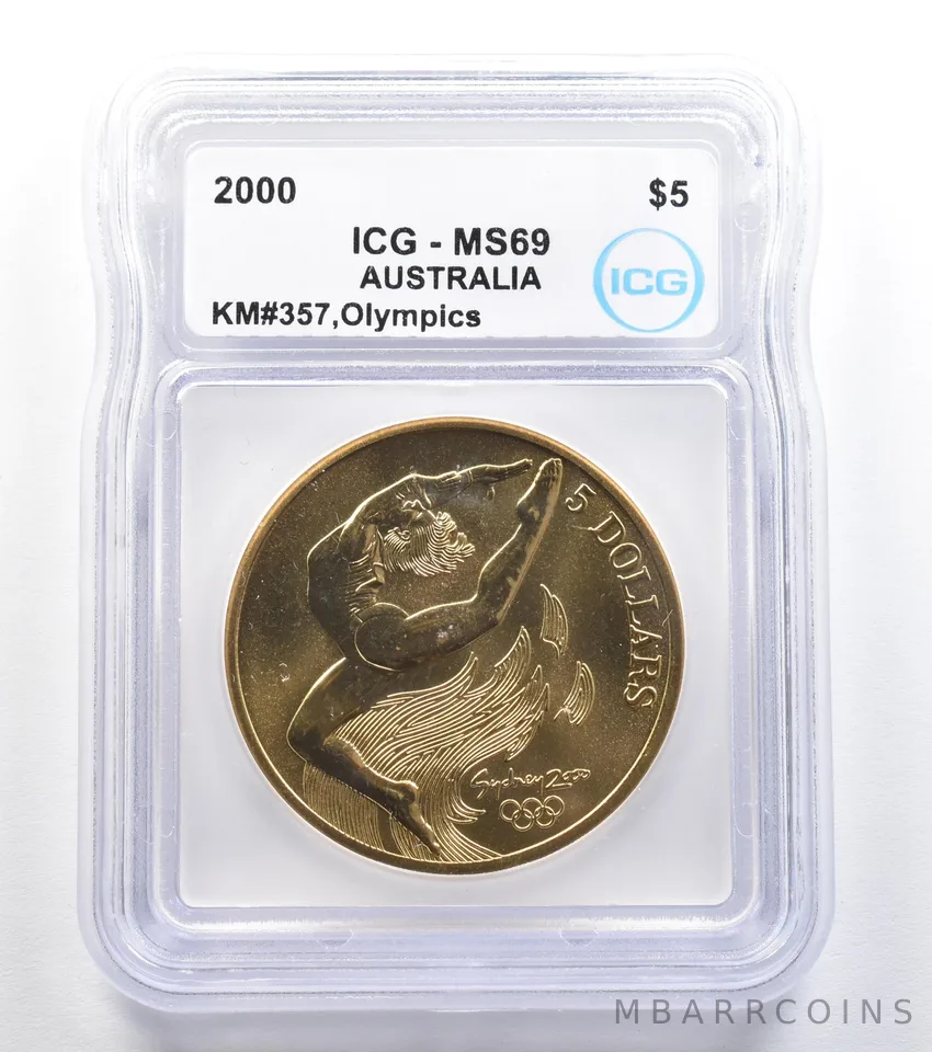 2000 Australia 5 Dollar Sydney Olympics Gymnastics KM#357 MS69 ICG *7901