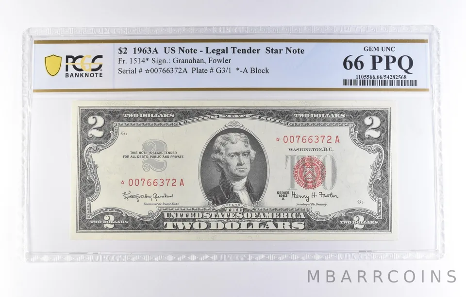 1963 A $2 Legal Tender Star Note Fr#1514* Gem Unc 66 PPQ PCGS *8221