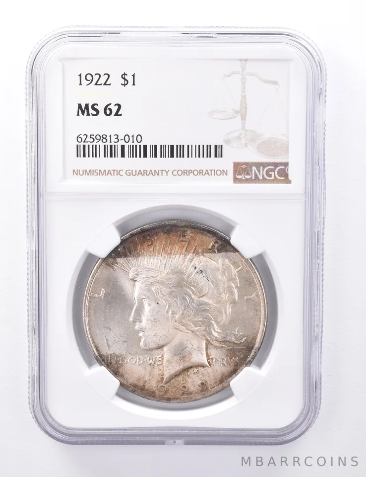MS62 1922 Peace Silver Dollar - Graded NGC Album Toned *4241