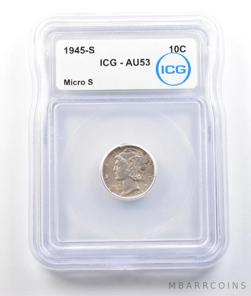 1945-S Mercury Dime Micro S AU53 ICG *0394
