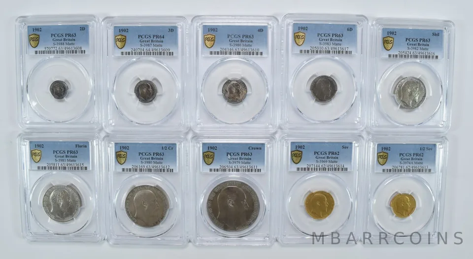 Lot (10) 1902 Great Britain Proof Set Matte Silver/Gold PR62/63 PCGS *5143