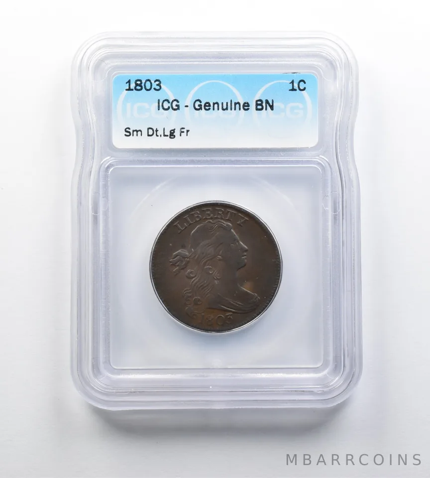 Genuine BN 1803 Draped Bust Large Cent Sm Dt Lg Fr ICG *0199