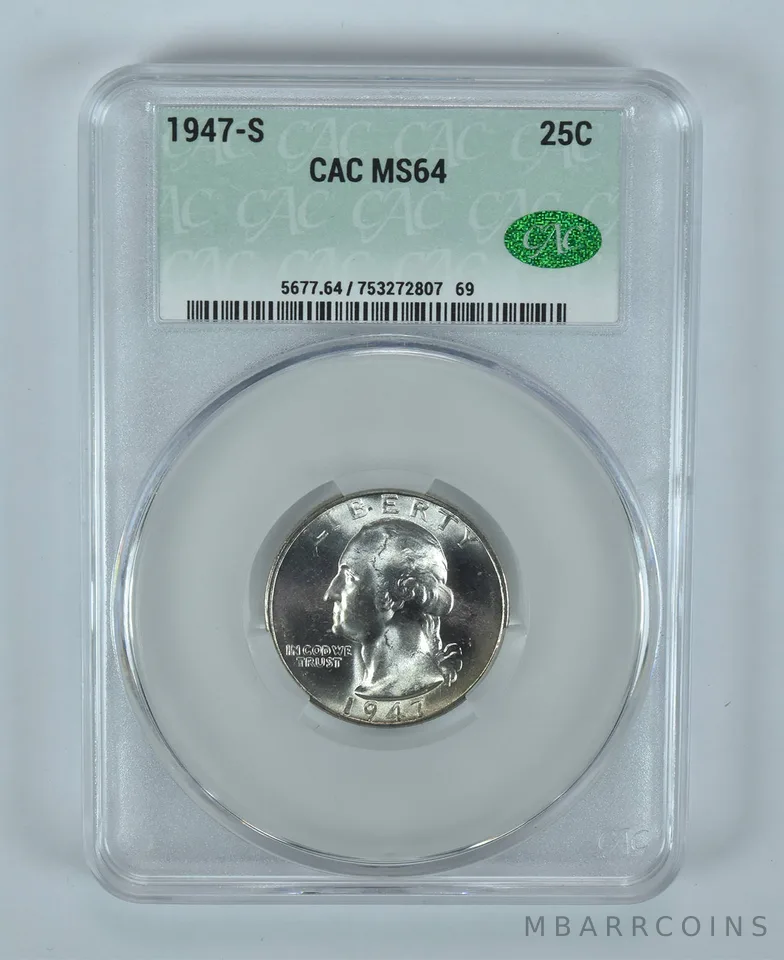 1947-S Washington Quarter MS64 CAC CACg