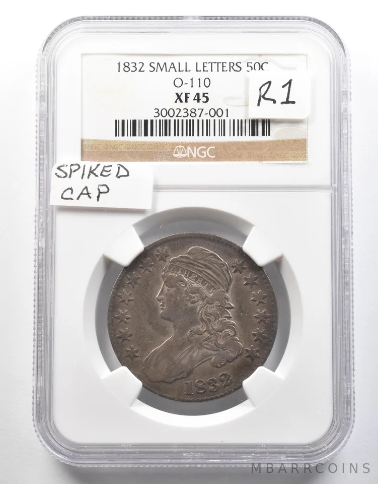 1832 Capped Bust Half Dollar Small Letters O-110 XF45 NGC Spiked Cap R1 a4028