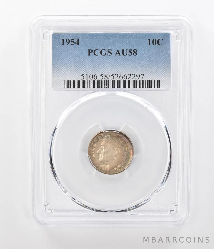 1954 Roosevelt DIme AU58 PCGS Beautiful Tone a1037