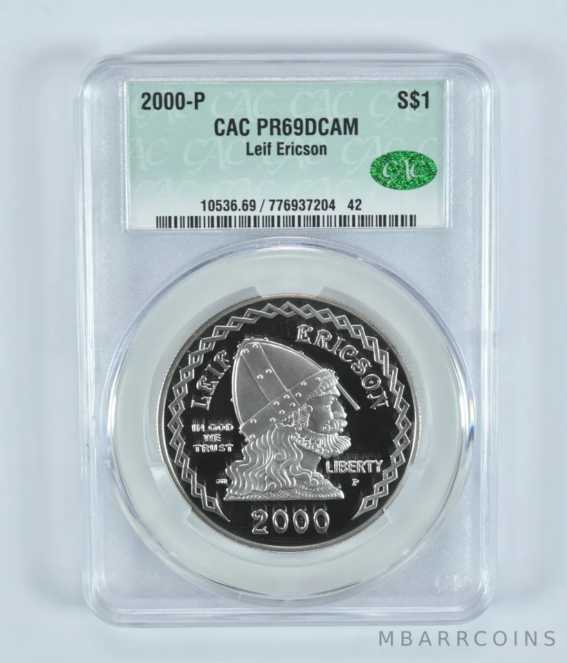 2000-P Leif Ericson Commemorative Silver Dollar PR69 DCAM CAC CACg
