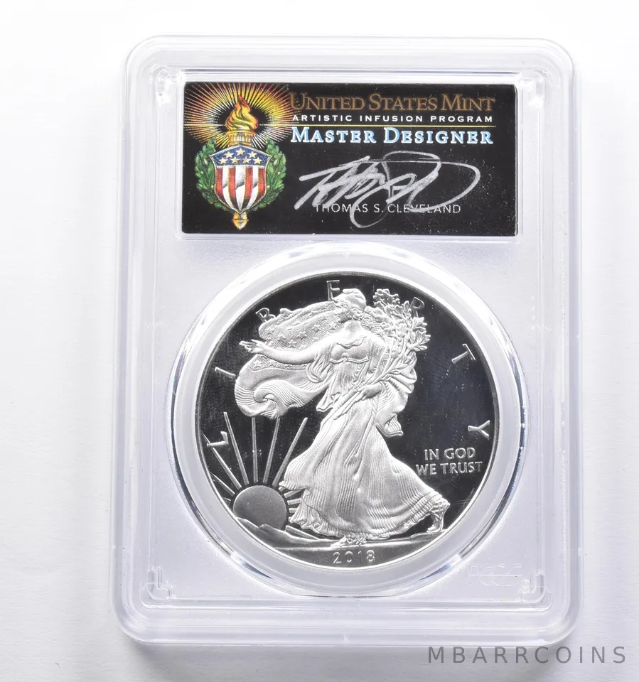 PR70 2018-W American Silver Eagle Cleveland Signed Philadelphia FDOI PCGS a3015