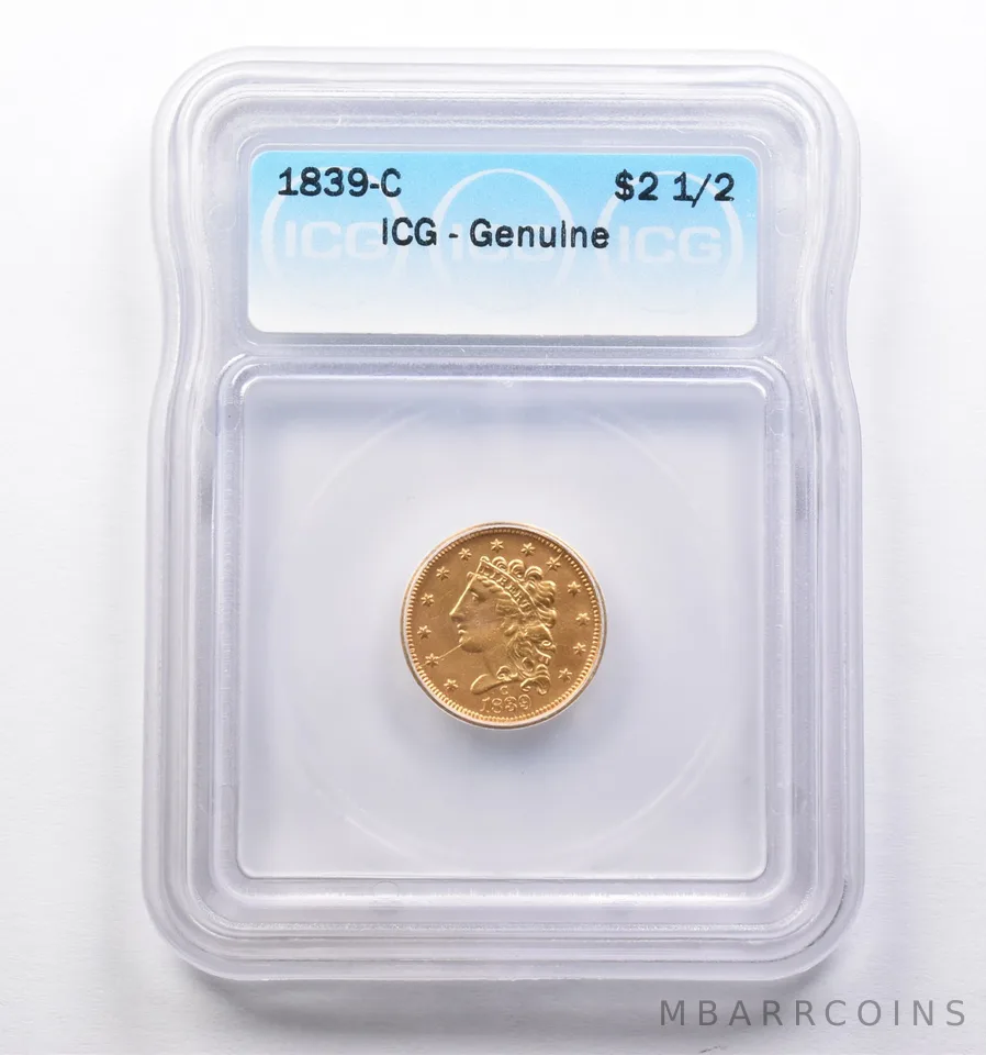 Genuine 1839-C $2.50 Liberty Head Gold Quarter Eagle ICG a3841