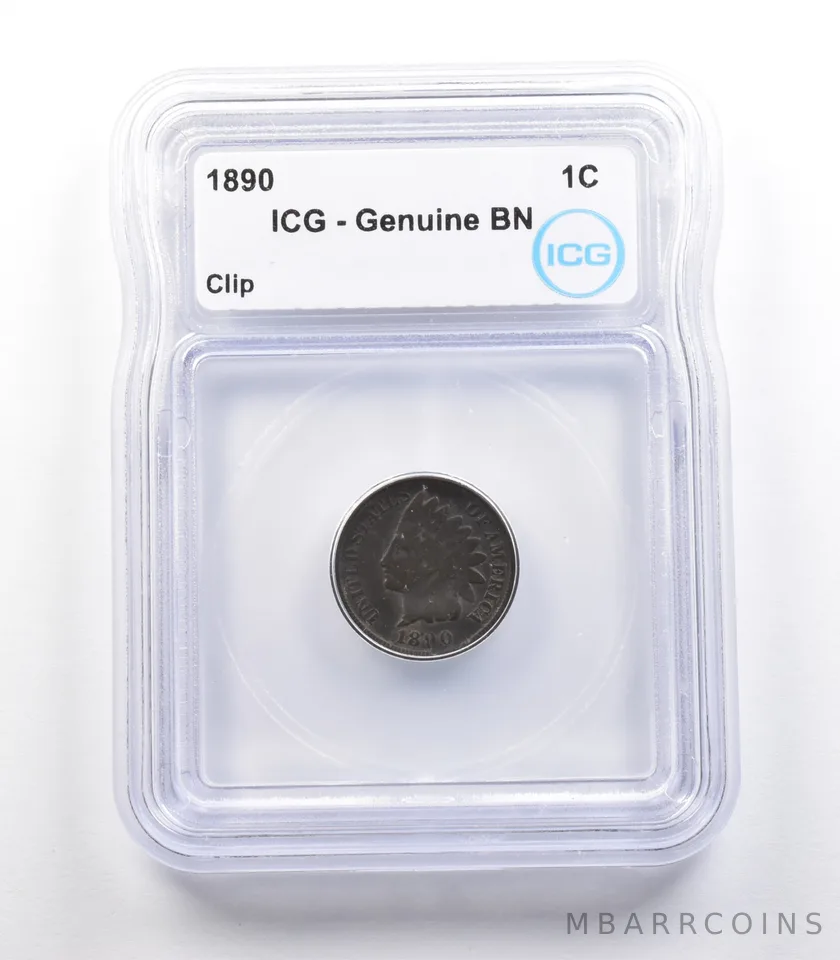 1890 Indian Head Cent Mint Error Clip Genuine BN ICG *2313