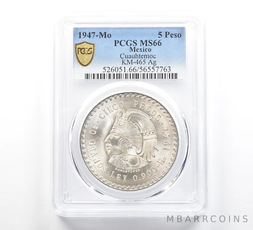 1947 Mo Mexico 5 Pesos Silver Cuauhtemoc KM-465 MS66 PCGS