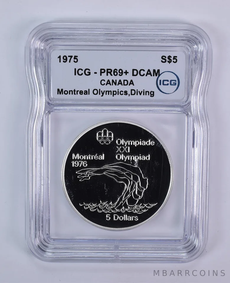 1975 Canada 5 Dollars Silver Montreal Olympics Diving PR69+ DCAM ICG