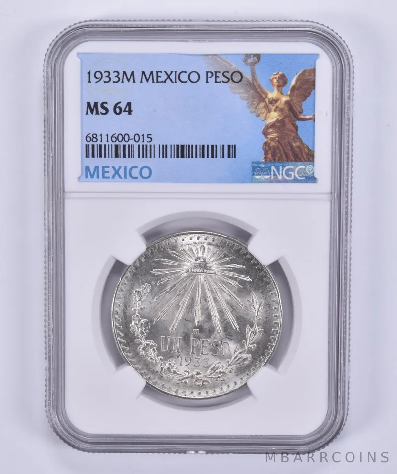 1933 M Mexico Peso MS64 NGC Mexican Label