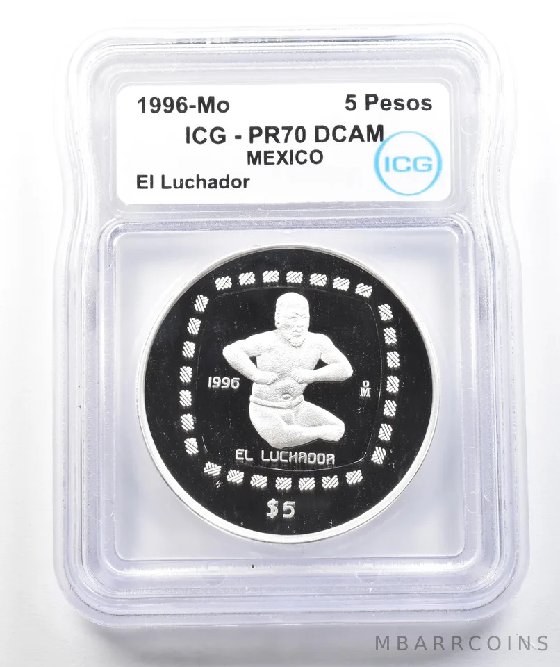 1996 Mo Mexico 5 Pesos Silver El Luchador 1 Oz PR70 DCAM ICG *9891