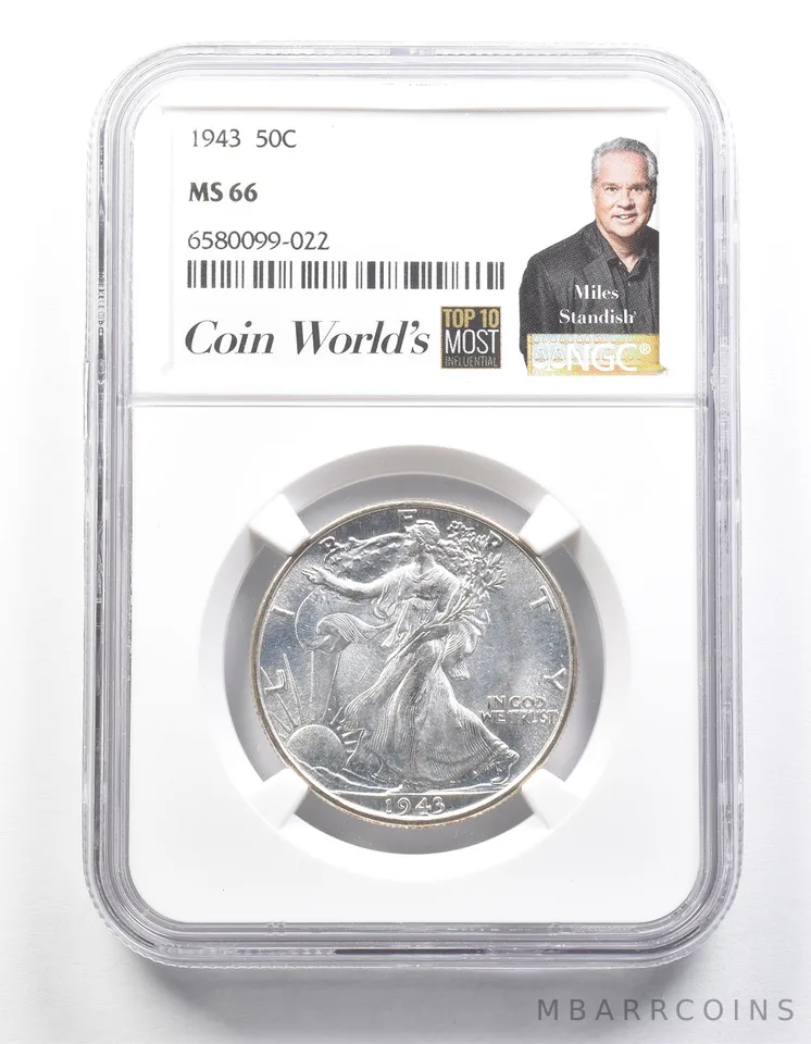 1943 Walking Liberty Half Dollar Miles Standish MS66 NGC *1357