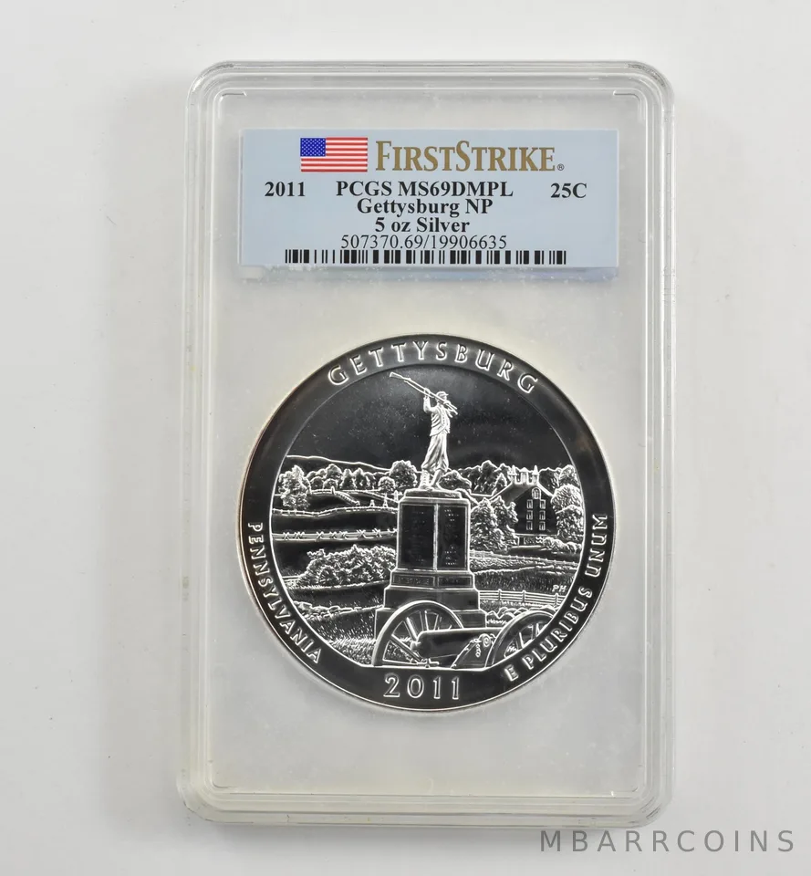 2011 5 Oz Silver Quarter America The Beautiful Gettysburg MS69 DMPL PCGS *1745