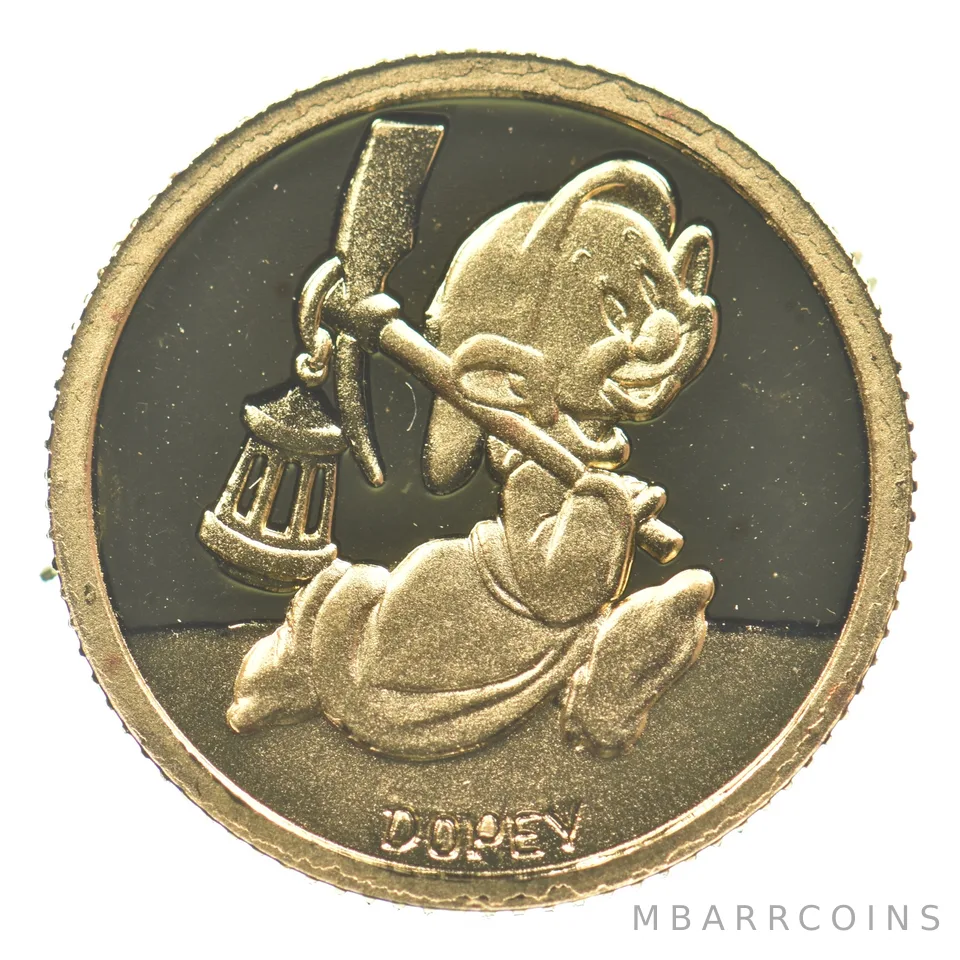 Disney's Snow White 50th Anniversary Gold Round Dopey 1/10th Gold *2293