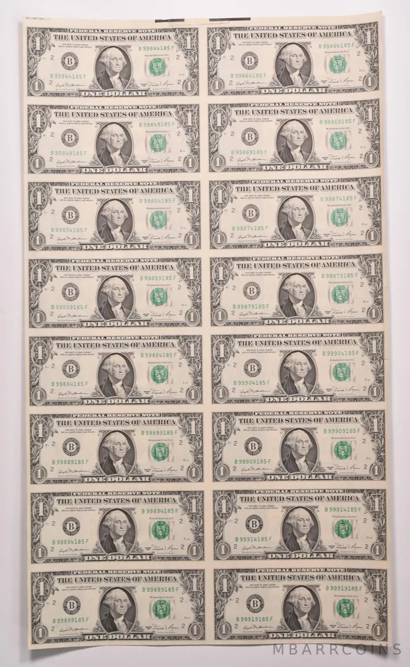 Lot (16) 1981 $1 New York NY FRN Green Seal Uncut Sheet a8151