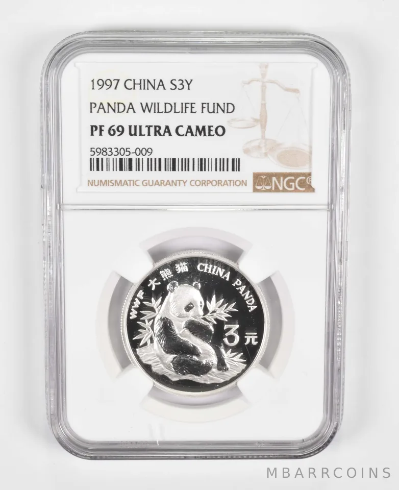 PF69 UCAM 1997 China 3 Yuan Silver Coin - Panda Wildlife Fund - Graded NGC *0754