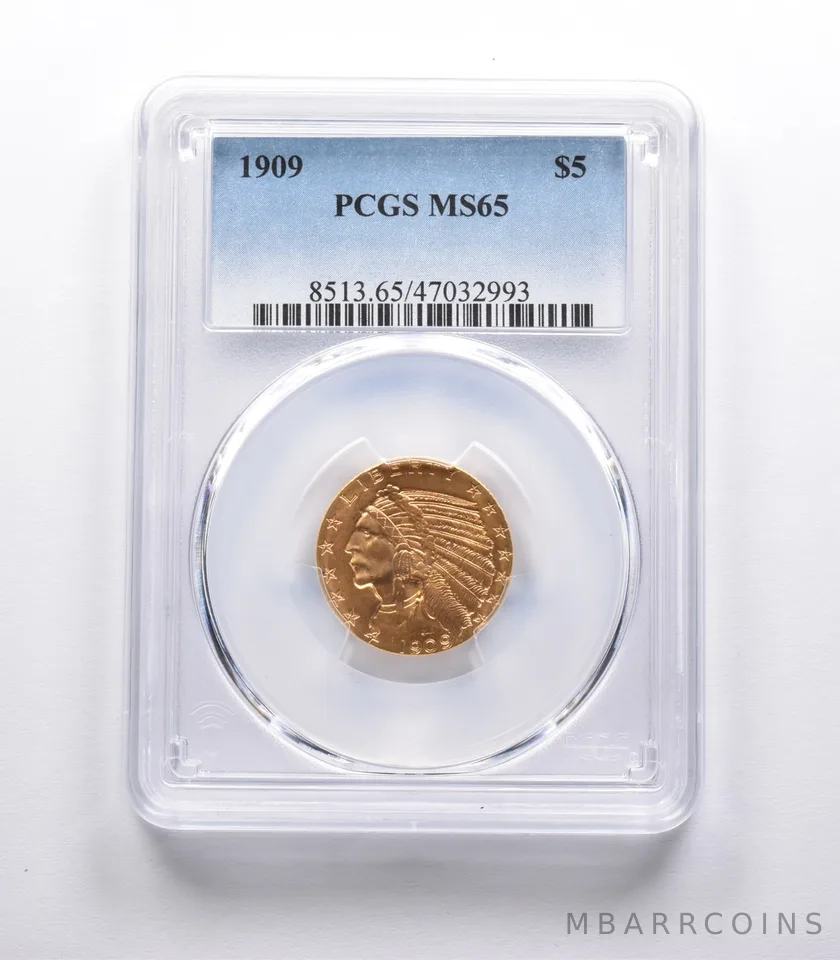 MS65 1909 $5 Indian Head Gold Half Eagle PCGS *2021