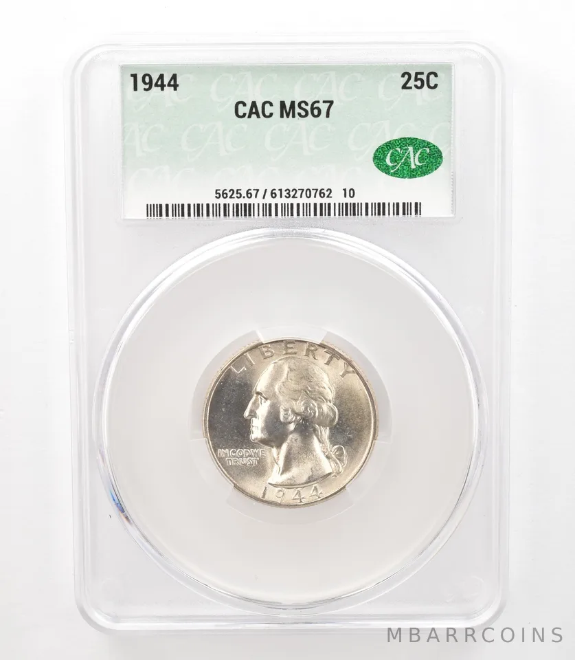 1944 Washington Quarter MS67 CAC CACg Beautiful Tone Reverse *3183