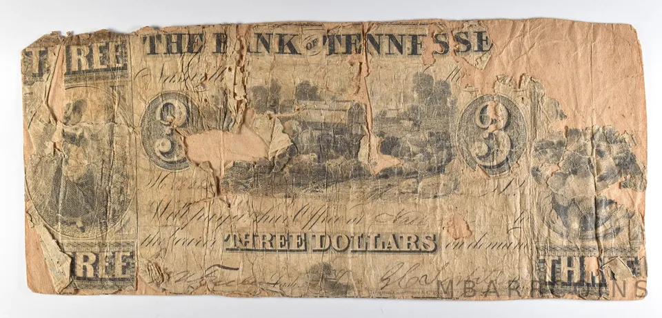 1800s $3 Bank Of Tennessee Obsolete Note *8646