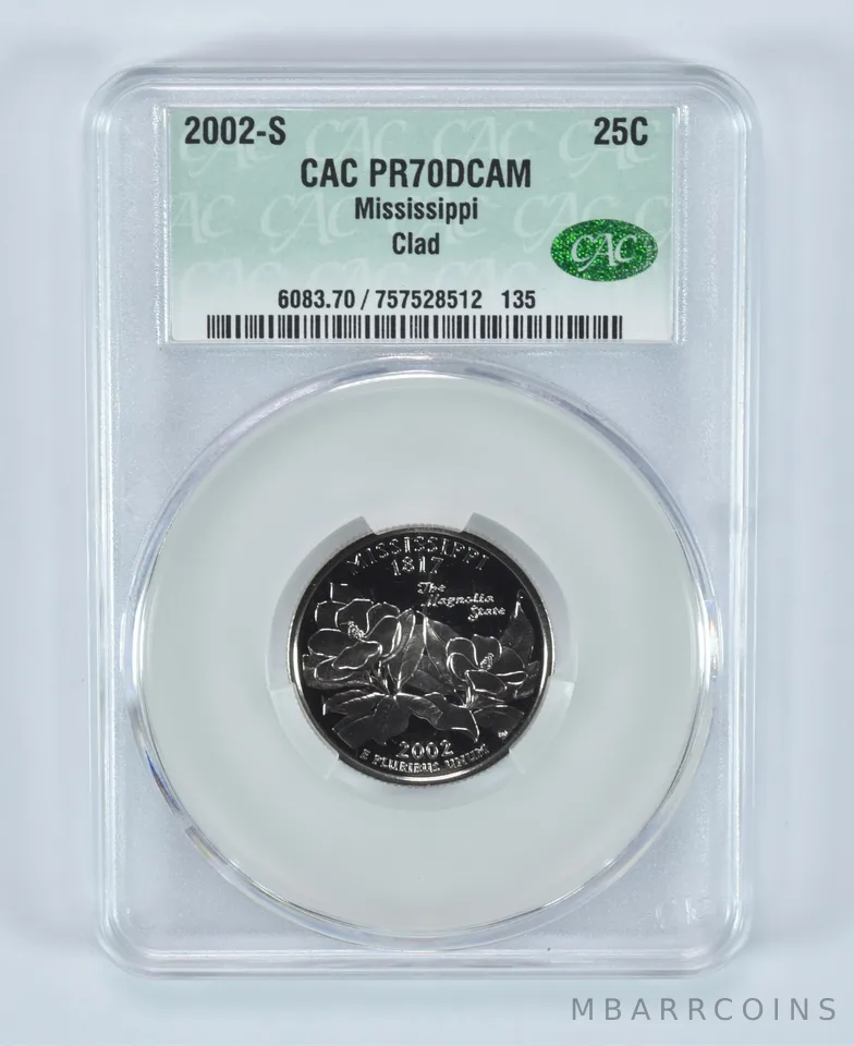 2002-S State Quarter Mississippi Clad PR70 DCAM CAC CACg
