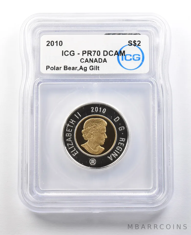 2010 Canada 2 Dollars Silver Gilt Polar Bear PR70 DCAM ICG *8782