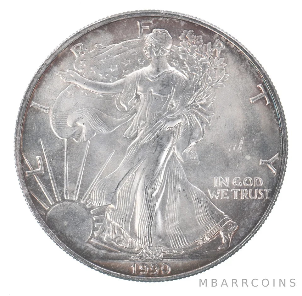 Beautiful Toned - 1990 American Silver Eagle 1 Troy Oz .999 Fine Silver *118