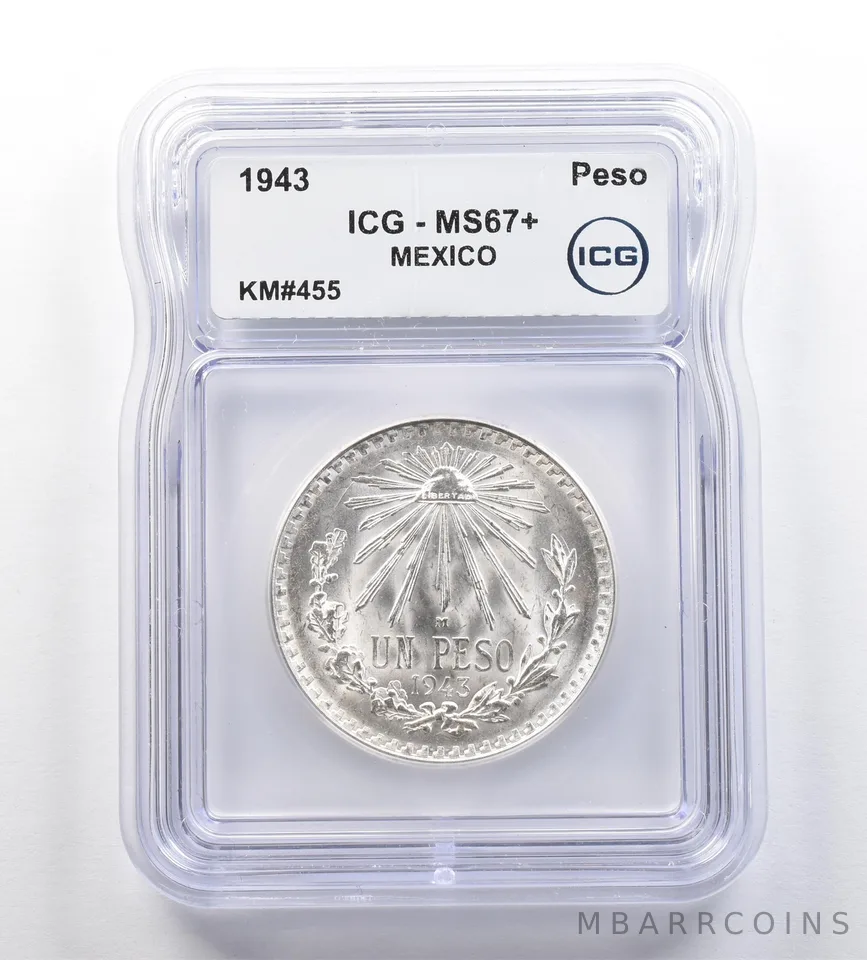 1943 Mexico Peso KM#455 MS67+ ICG *7642
