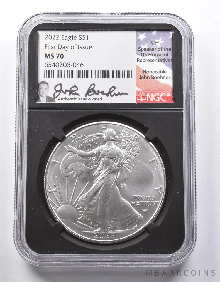 MS70 2022 American Silver Eagle FDOI Boehner Signed NGC a8630