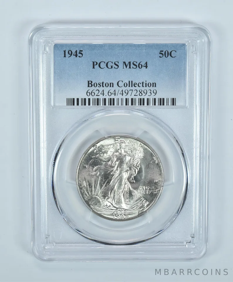 1945 Walking Liberty Half Dollar Boston Collection MS64 PCGS Blue Label