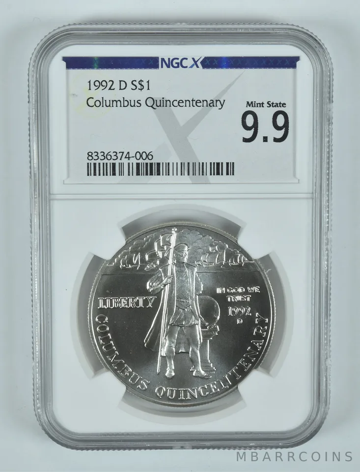 1992-D Columbus Commemorative Silver Dollar MS 9.9 NGC X