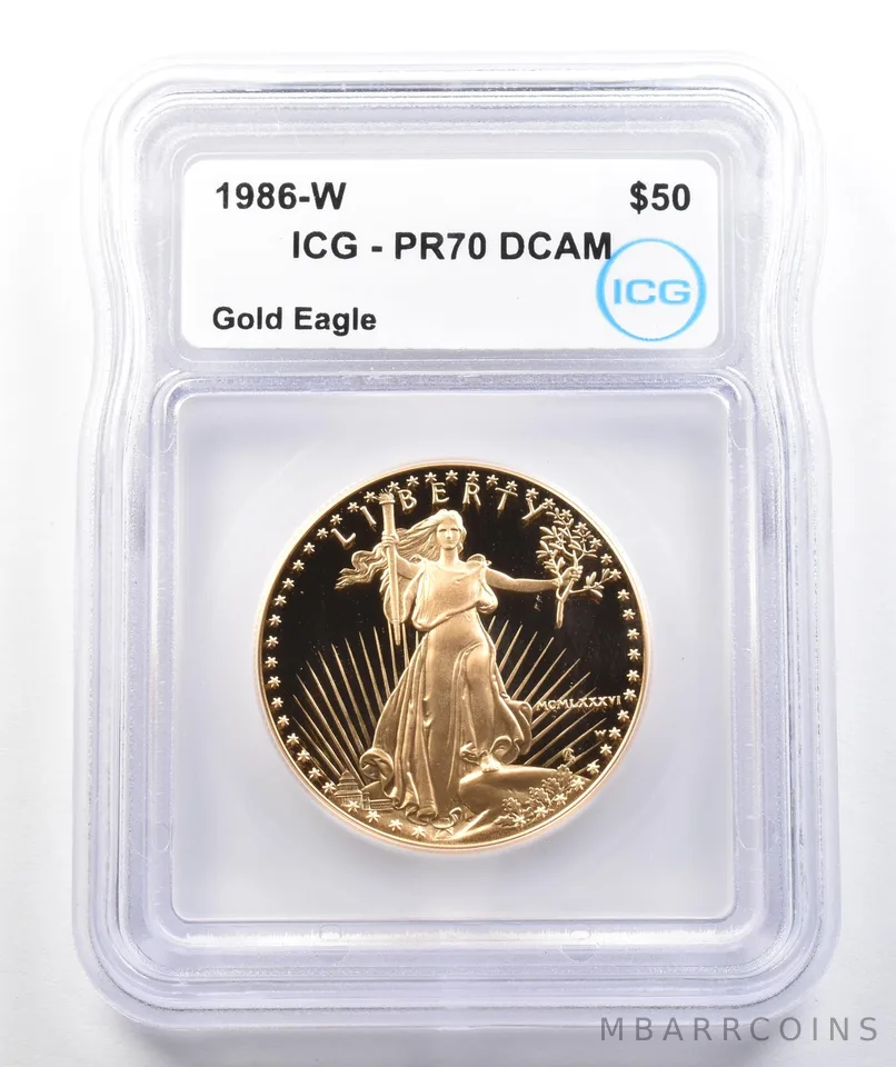 1986-W $50 American Gold Eagle 1 Oz Gold PR70 DCAM ICG