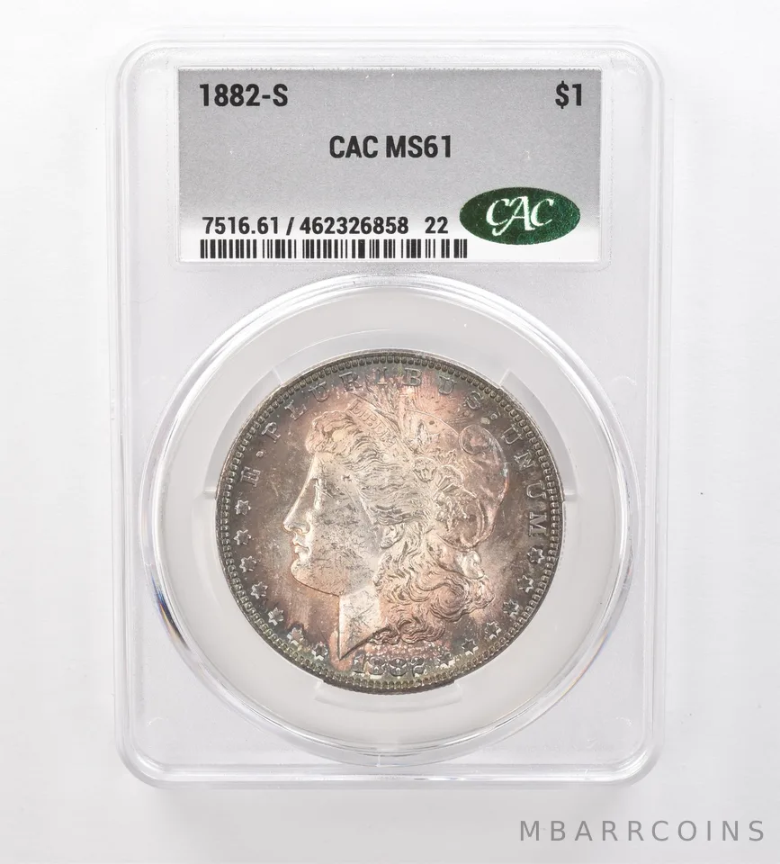 1882-S Morgan Silver Dollar MS61 CAC CACg Beautiful Tone *2521