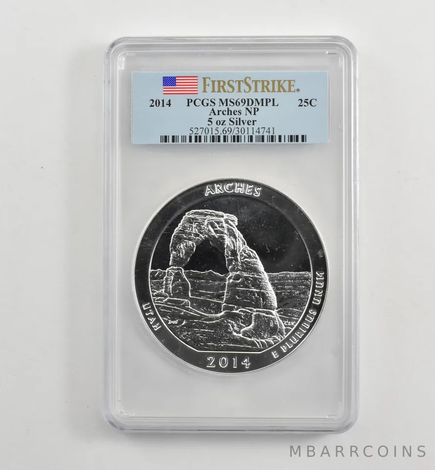 2014 5 Oz Silver Quarter America The Beautiful Arches MS69 DMPL PCGS *1705