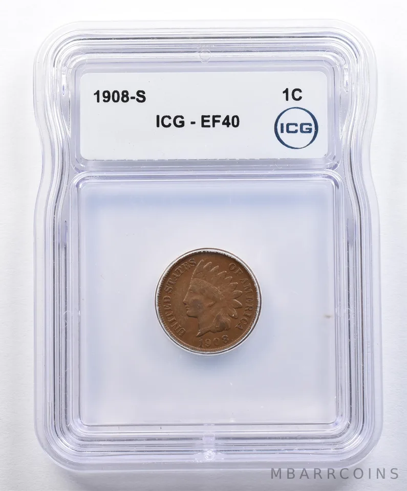 1908-S Indian Head Cent EF40 ICG *1567