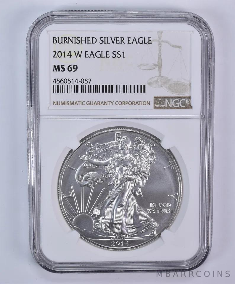 2014-W Burnished Silver Eagle MS69 NGC Brown Label
