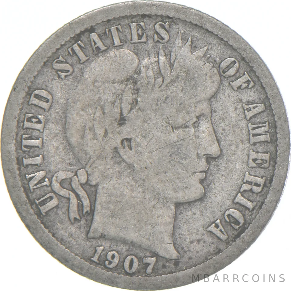1907-O Barber Dime 90% Silver Average Circ