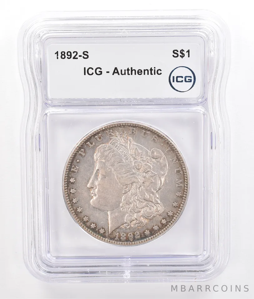 1892-S Morgan Silver Dollar Authentic ICG Beautiful Tone a7213