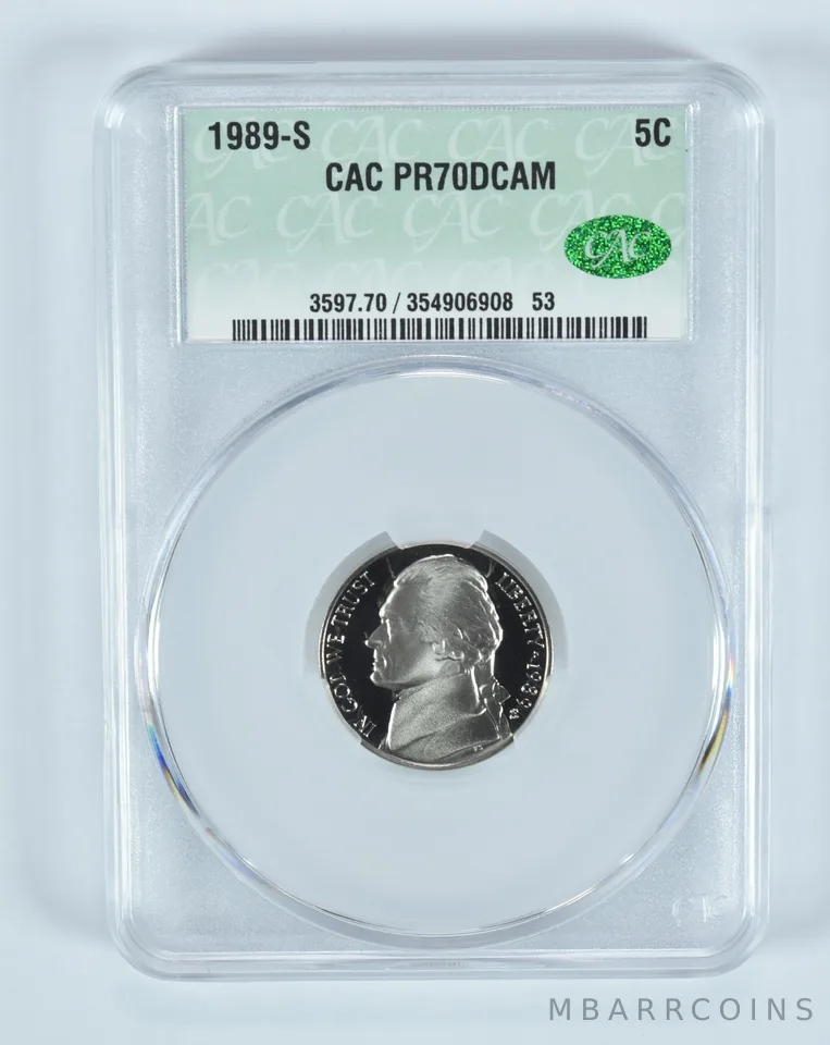 1989-S Jefferson Nickel PR70 DCAM CAC CACg