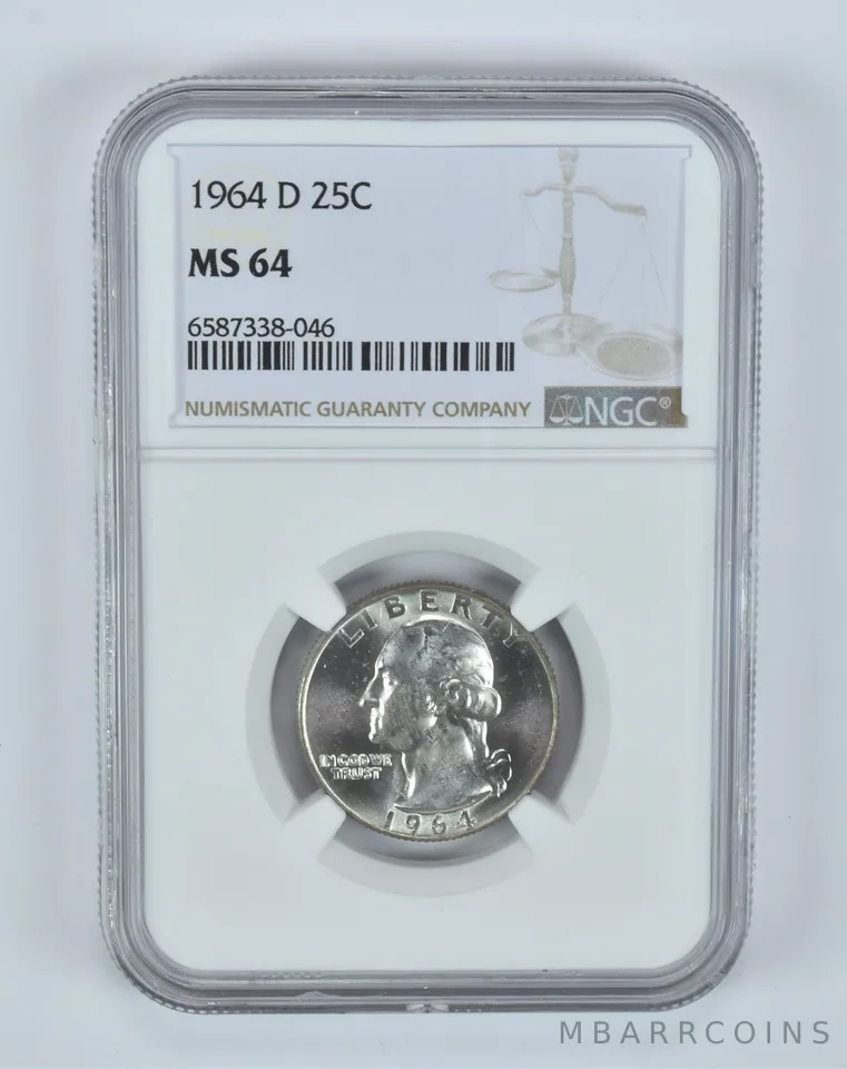 MS64 1964-D Washington Quarter NGC End of Roll Toner *4937