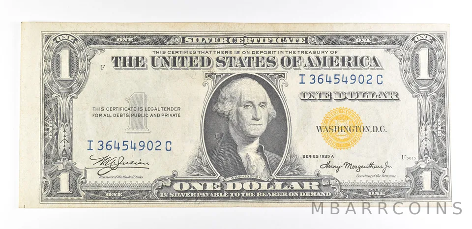 1935 A $1 Silver Certificate North Africa Yellow Seal Fr#2306 AU *9326