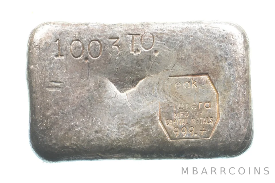 10.03 Troy Oz Silver Bar Deak Perera Vintage Poured Capital Metals *5544